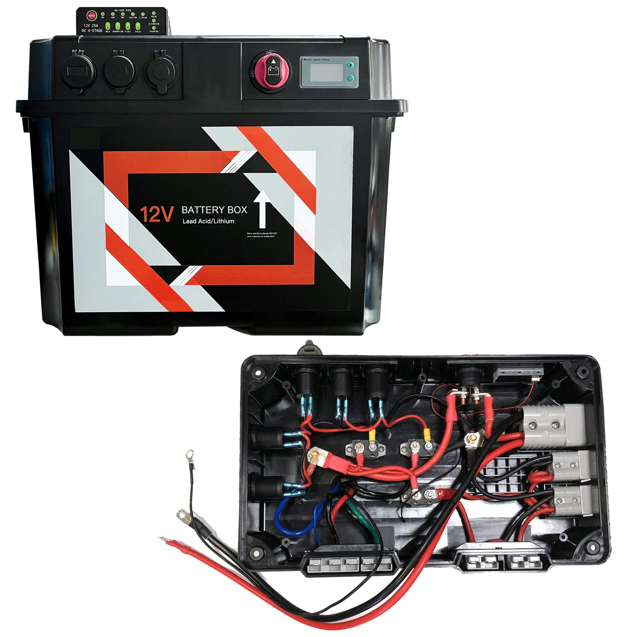 4x4 PORTABLE POWER STATION 12V HEAVY DUTY DUAL BATTERY STORAGE BOX WITH VSR Integrated 25A DCDC Charger