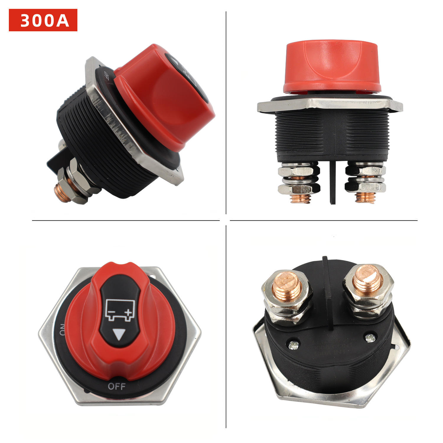 Car Battery Disconnect Switch 12-32V DC 300A Cont 450A INT Battery Power Cut Off Master Switch Disconnect Isolator (ON-OFF/300A)